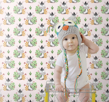 Tecknad zebra och blad tapeter - Tenstickers