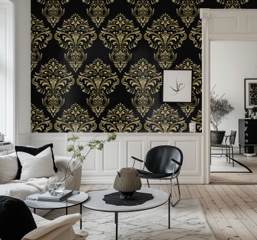 Traditionella gyllene mönster svart tapet - Tenstickers