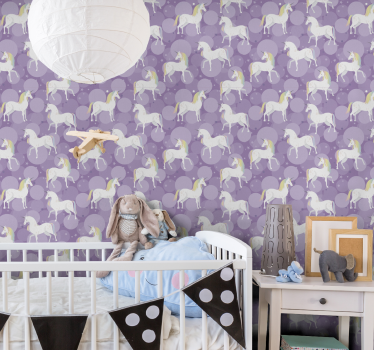 Unicorn på regnbågen bakgrund barn tapet - Tenstickers