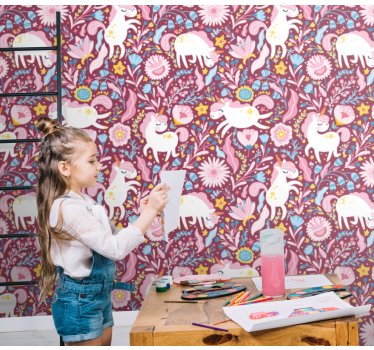 Vacker unicorn djur mönster design barn tapeter - Tenstickers