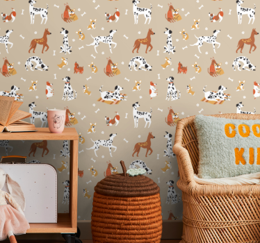 Vackra söta hundar isolerade på beige barn tapeter - Tenstickers
