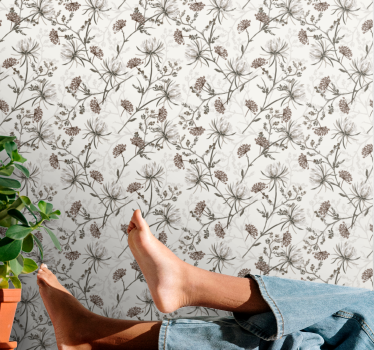 Vintage beige blommor med minimalistisk design tapeter - Tenstickers
