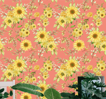 Vintage solrosor blommig tapet - Tenstickers