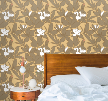 Vintage vita blommor med gul bakgrund natur tapeter - Tenstickers