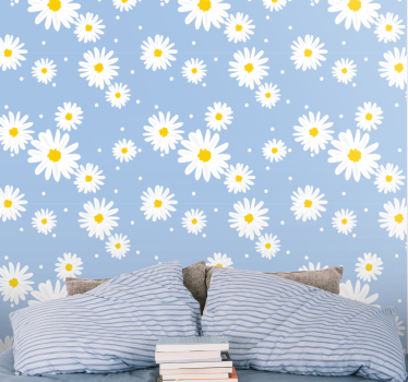 Vita blommor med blå bakgrund natur tapet - Tenstickers