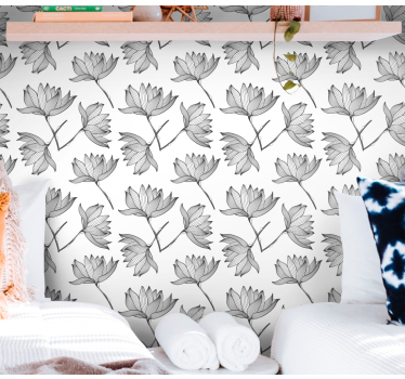 Vita lotusmönster natur tapet - Tenstickers