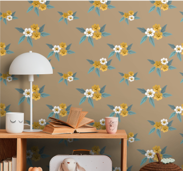 Vita och gula små blommönster barn tapeter - Tenstickers