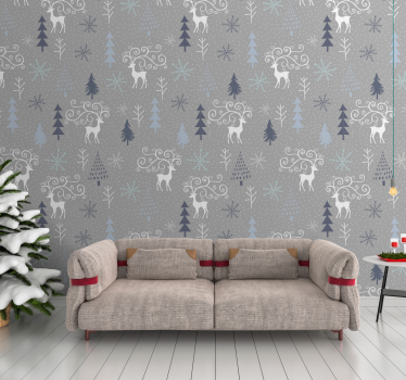 Vita renar och träd mönster xmas tapeter - Tenstickers