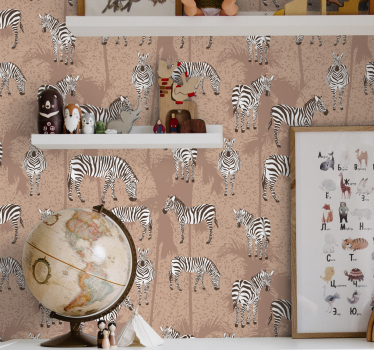 Zebra och palmer brun cool djur tapet - Tenstickers